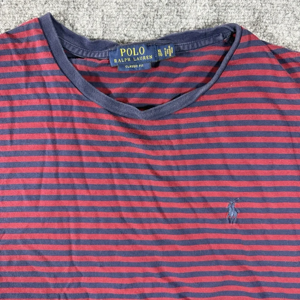 Polo Ralph Lauren Men's Striped Red Navy Blue Preppy Short Sleeve Shirt Sz XL